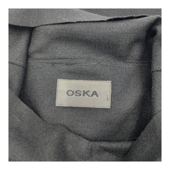 OSKA Constructed Cowl Neck Wool A-Line Dress Pockets Long Sleeve Black - Picture 4 of 7